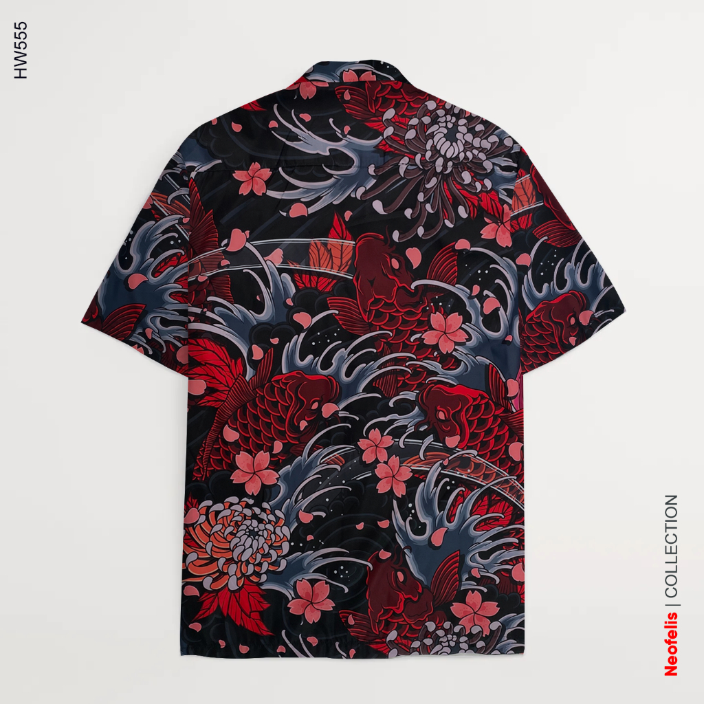 Áo Sơ Mi Nam Tay Ngắn Họa Tiết Hình Xăm Cá Chép Nhật Bản | HW555