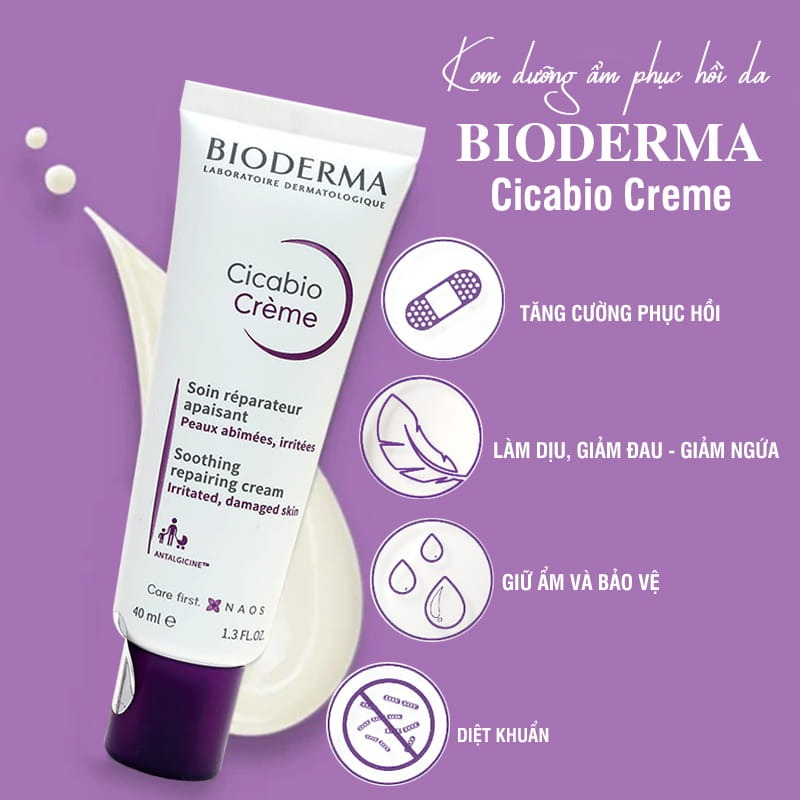 Kem dưỡng phục hồi da tổn thương Bioderma Cicabio Crème 40ml