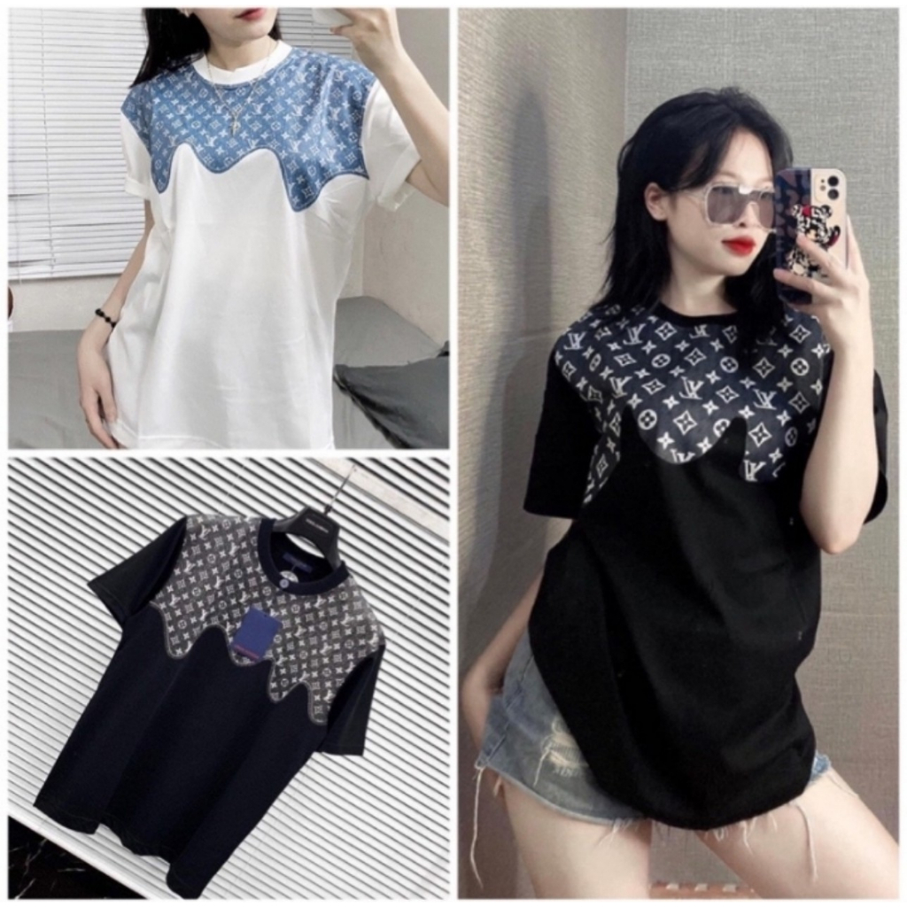 Áo thun Unisex nam nữ LV in phối form rộng đẹp tay lỡ vải cotton