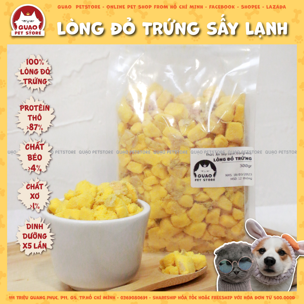 Lòng đỏ trứng viên mềm sấy lạnh, 300gr - thức ăn sấy lạnh đông khô dành cho chó mèo, không bao gồm túi hút ẩm