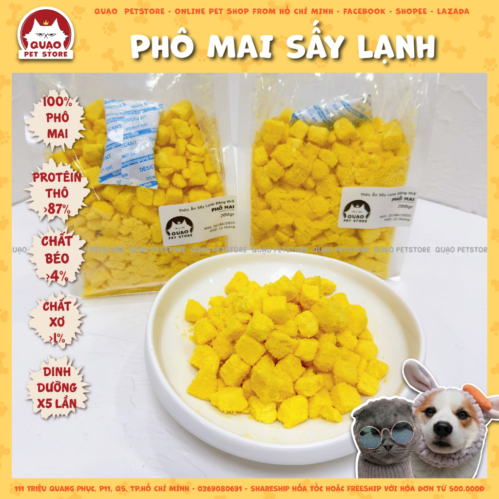 Phô Mai viên mềm sấy lạnh, 200gr - thức ăn sấy lạnh đông khô dành cho chó mèo, không bao gồm túi hút ẩm