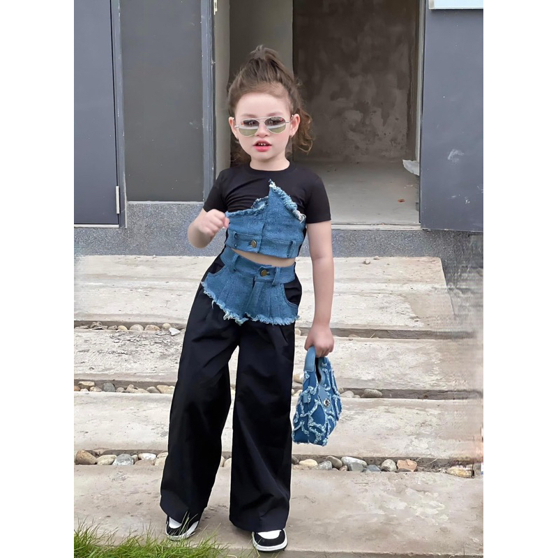 (HÀNG THIẾT KẾ) Set MẸ và BÉ phối jeans cá tính cho bé gái 7-58kg