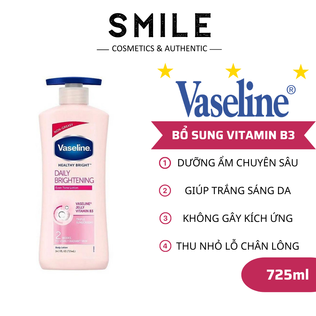 Sữa dưỡng thể Vaseline Healthy White UV Lightening Body Lotion giúp dưỡng trắng dưỡng ẩm cho mọi loại da 725ml