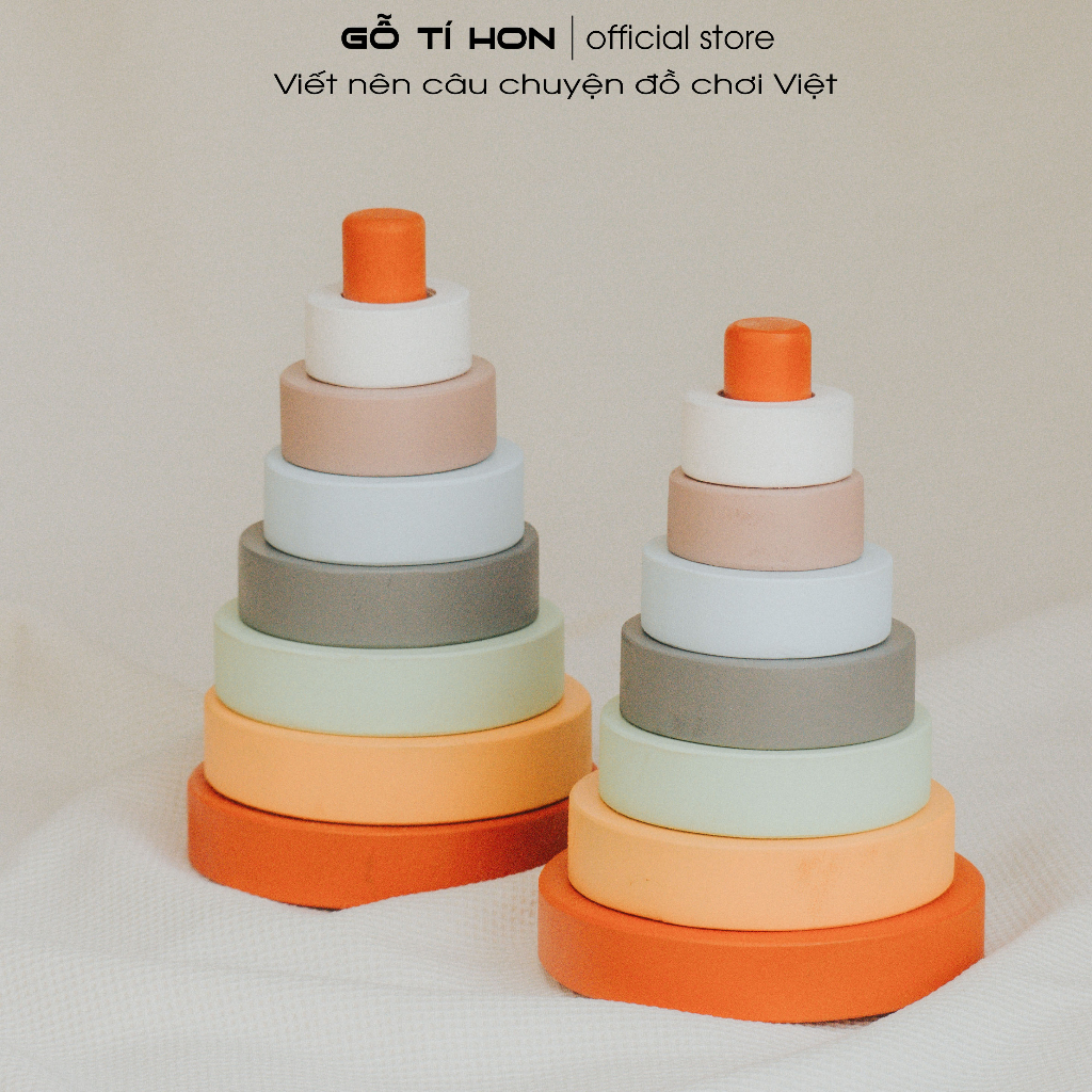 Tháp Xếp Montessori Gỗ Tự Nhiên, Đồ Chơi Giáo Dục, Kích Thích Tư Duy Hình Học, Đồ Chơi Trí Tuệ Gỗ Tí Hon