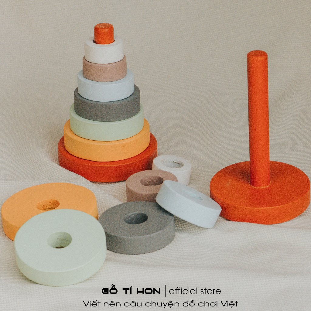 Tháp Xếp Montessori Gỗ Tự Nhiên, Đồ Chơi Giáo Dục, Kích Thích Tư Duy Hình Học, Đồ Chơi Trí Tuệ Gỗ Tí Hon