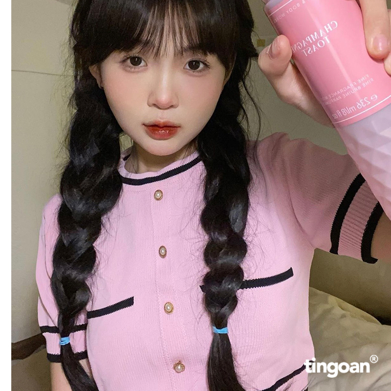 Áo len ngắn tay viền đen chống nhăn hồng tingoan sài gòn  ALISSA TOP/PK