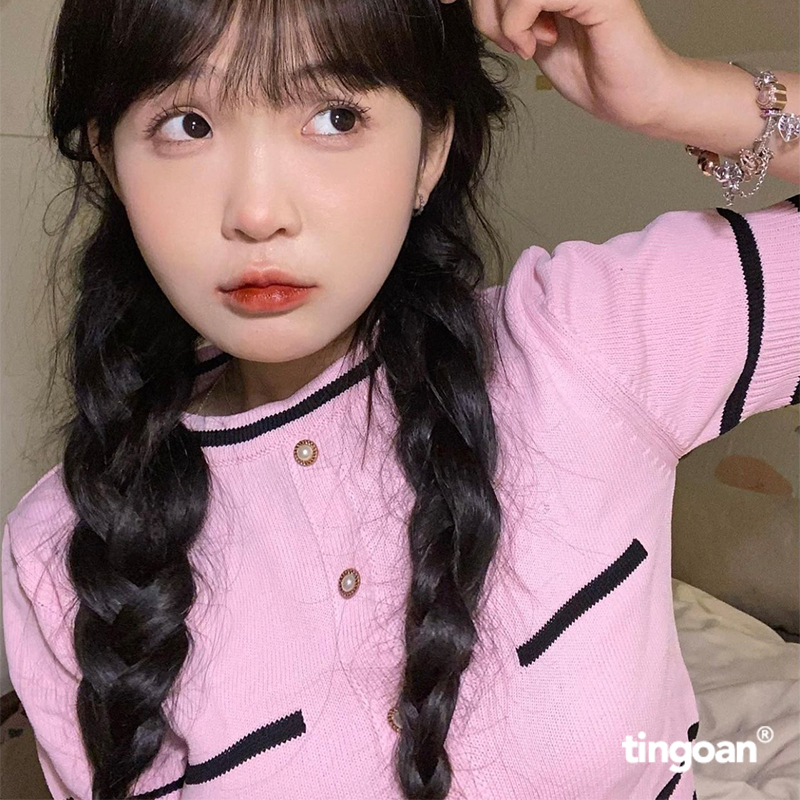 Áo len ngắn tay viền đen chống nhăn hồng tingoan sài gòn  ALISSA TOP/PK