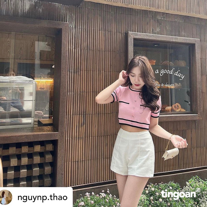 Áo len ngắn tay viền đen chống nhăn hồng tingoan sài gòn  ALISSA TOP/PK