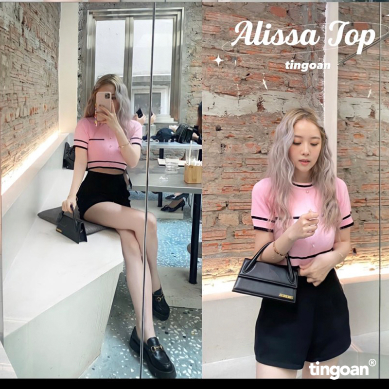 Áo len ngắn tay viền đen chống nhăn hồng tingoan sài gòn  ALISSA TOP/PK