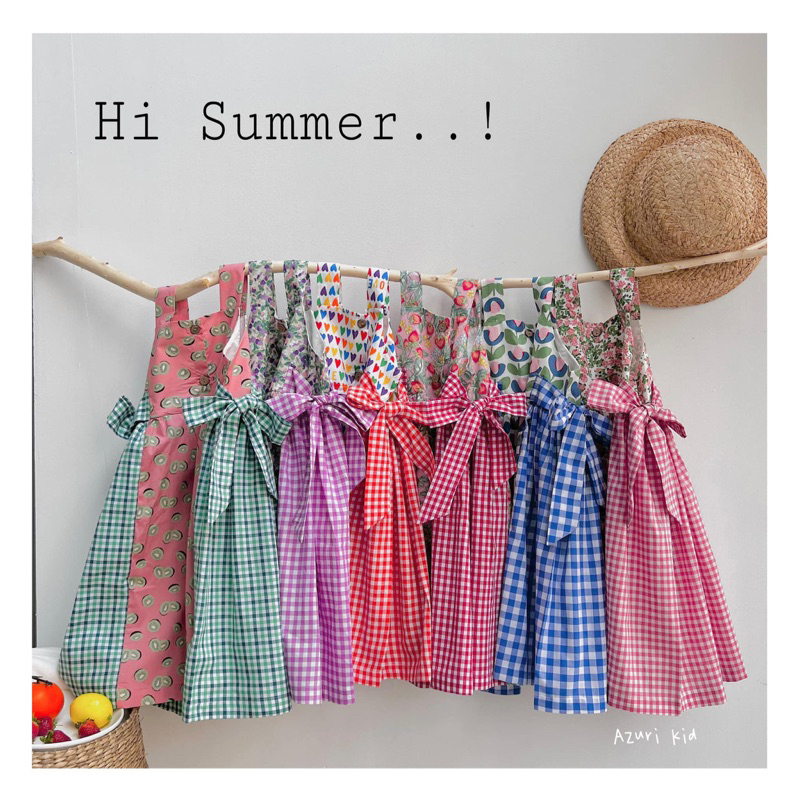Váy dây phối eo caro- ZUNKids