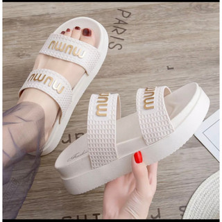Dép bánh mỳ nữ 2 quai mumu đế độn vân nổi