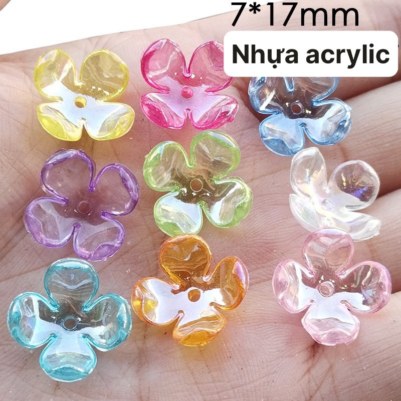 Cánh hoa nhựa 4 cánh acrylic 16mm, cánh hoa cỏ 4 lá may mắn