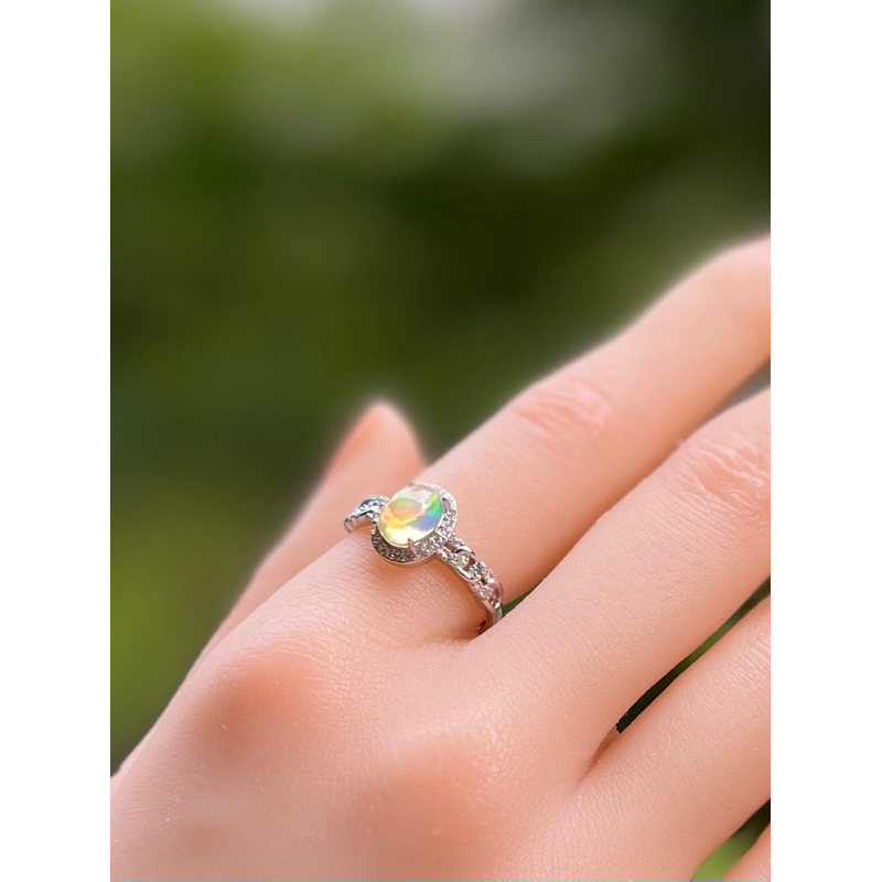 Nhẫn đá opal khung bạc 925, freesize