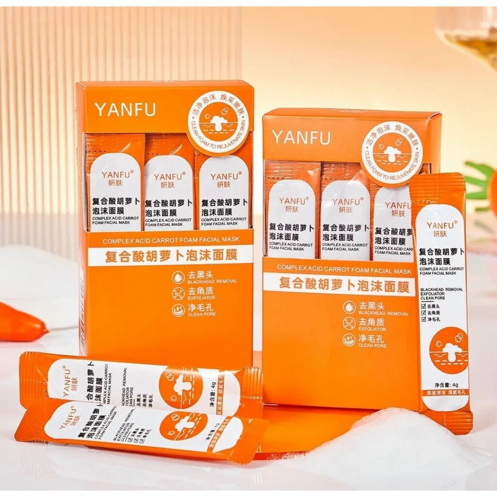 Hộp 12 gói mặt nạ cà rốt YANFU sủi bọt làm sạch bụi bẩn giảm mụn đầu đen dưỡng da
