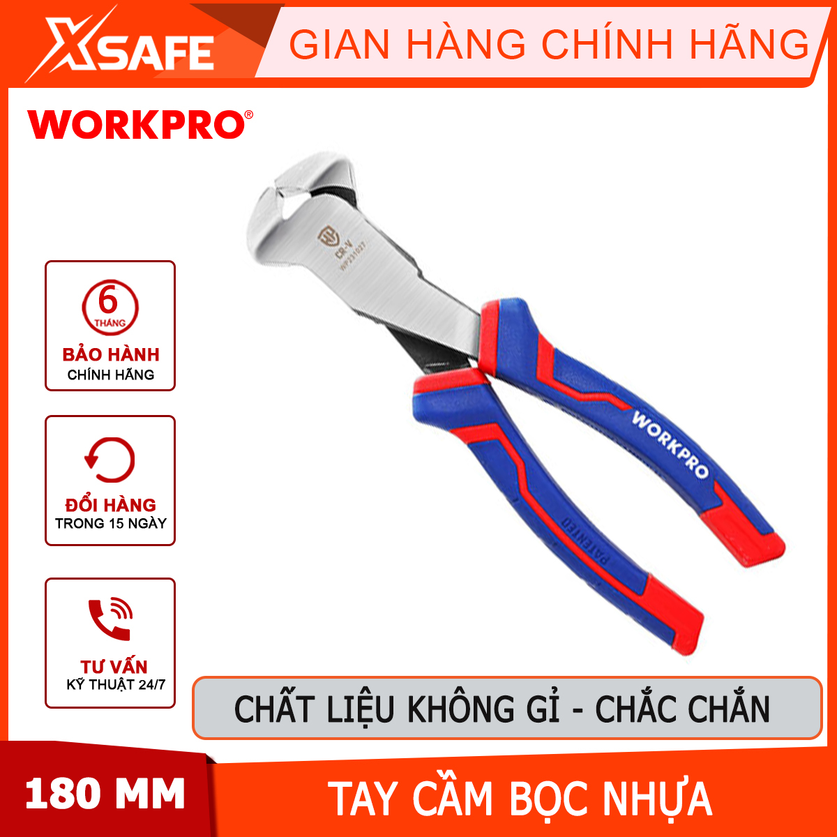 Kìm cắt Workpro - WP231019 cộng lực 7 inch 180mm Chính hãng