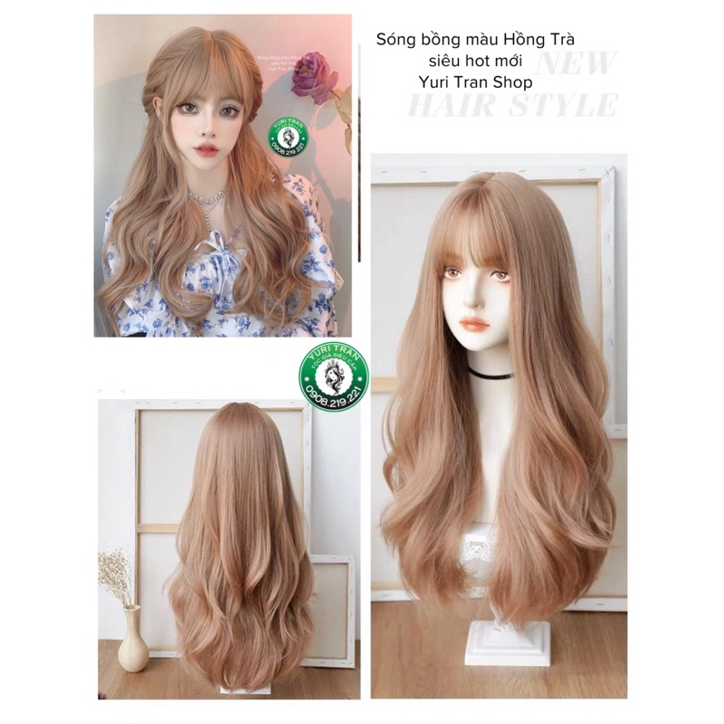TÓC GIẢ NGUYÊN ĐẦU SIÊU CẤP YURI TRAN- MẪU TÓC SÓNG LAYER MÀU HỒNG TRÀ SIÊU ĐẸP- MẪU NÀY ĐỘI XINH NHƯ BÚP BÊ Ạ,tặng lưới