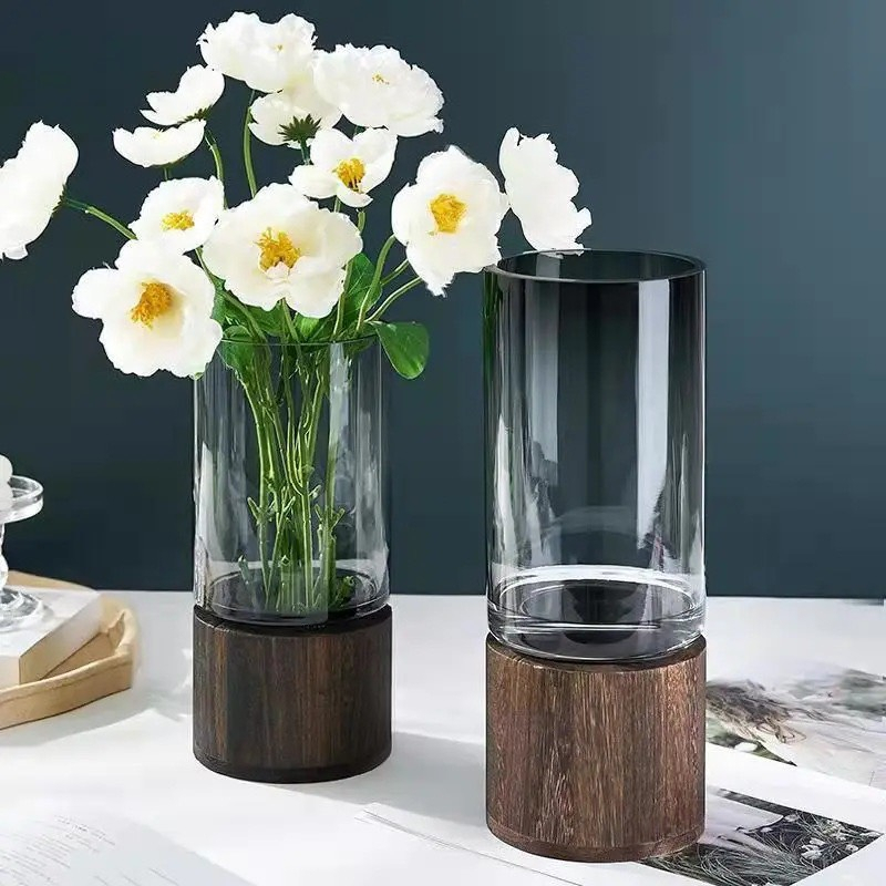 Bình Hoa Thủy Tinh Đế Gỗ KOEN Bình Hoa Decor, Đế Gỗ Có Thể Tháo Rời sang trọng