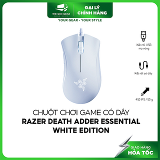 Chuột Chơi Game Có Dây Razer DeathAdder Essential White Edition - Hyperesponse - 450 IPS - Seven-foot - Hàng Chính Hãng