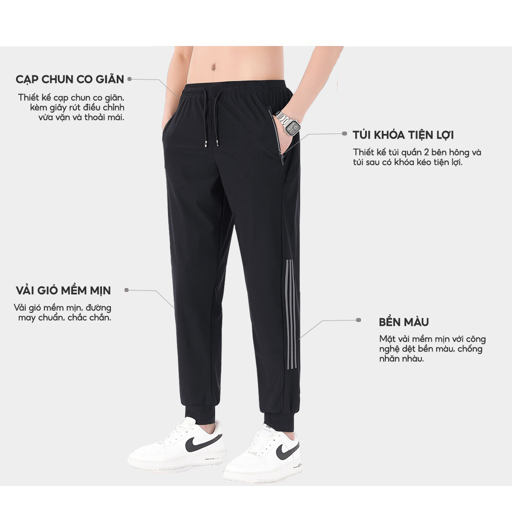 Quần Thể Thao Nam big size Mặc Hè,Quần Dài Nam big size Vải Thun Lạnh Cao Cấp,Bo Ống thoáng mát cho người từ 80-130kg