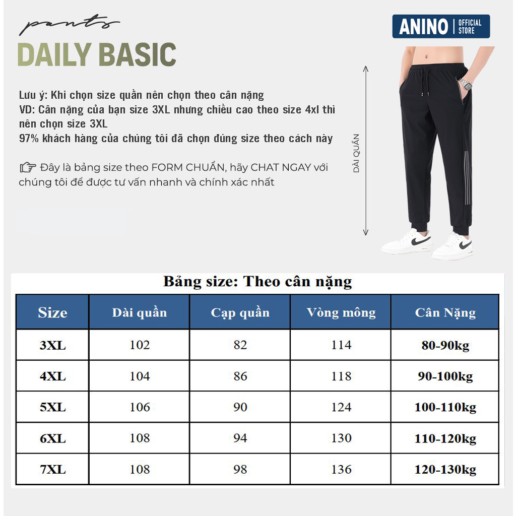 Quần Thể Thao Nam big size Mặc Hè,Quần Dài Nam big size Vải Thun Lạnh Cao Cấp,Bo Ống thoáng mát cho người từ 80-130kg