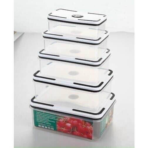SET 5 HỘP ĐỰNG THỰC PHẨM ĐỂ TỦ LẠNH CÓ NẮP ĐẬY HÚT CHÂN KHÔNG DUNG TÍCH 1000ml-1500ml-2000ml=2500ml-2900ml
