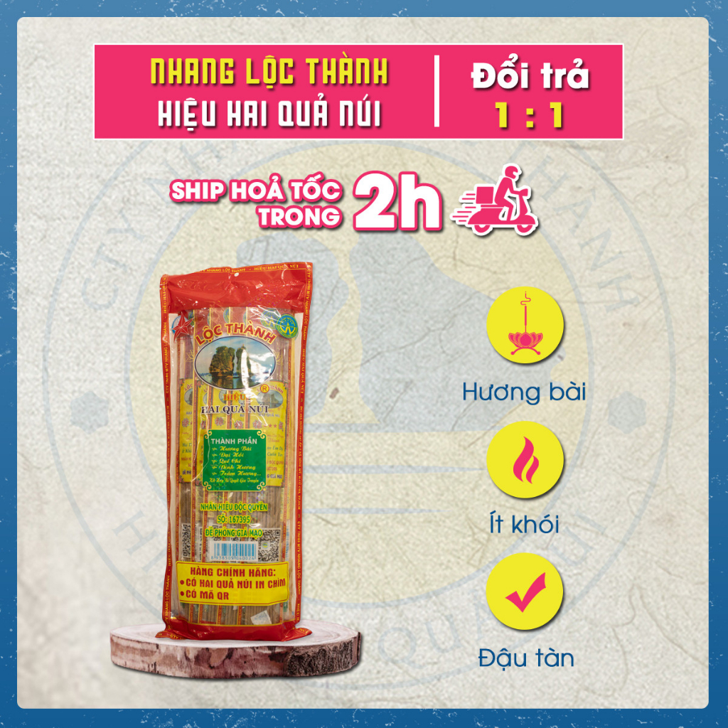 Nhang hương bài Lộc Thành, TÚI 600g, hương bài cuộn tàn, ít khói