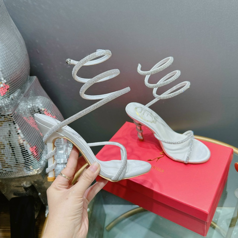 Sandal cao gót quai soắn đính đá - hàng QC cao cấp- kèm video thật