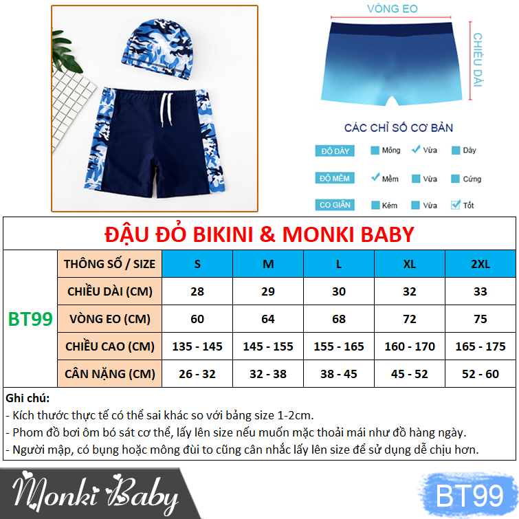 LẺ SIZE 52-60KG - Quần bơi bé trai size lớn từ 25-60kg kèm mũ, chất thun bơi lạnh dày đẹp, lớp lót thoáng khí | BT99