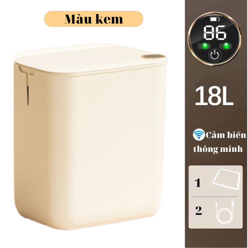 Thùng rác thông minh cảm ứng màn hình điện tử Fuji Waga 18L tia UV diệt khuẩn dùng cho phòng khách, nhà vệ sinh, nhà bếp