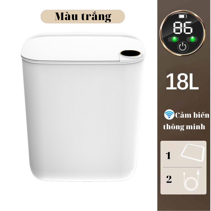 Thùng rác thông minh cảm ứng màn hình điện tử Fuji Waga 18L tia UV diệt khuẩn dùng cho phòng khách, nhà vệ sinh, nhà bếp