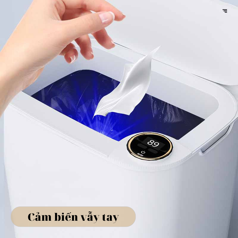 Thùng rác thông minh cảm ứng màn hình điện tử Fuji Waga 18L tia UV diệt khuẩn dùng cho phòng khách, nhà vệ sinh, nhà bếp