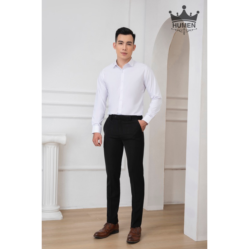 Áo sơ mi nam Humen dài tay chất liệu lụa cao cấp mềm mại thoáng khí không nhàu chống nhăn màu trắng chuẩn form slim | BigBuy360 - bigbuy360.vn