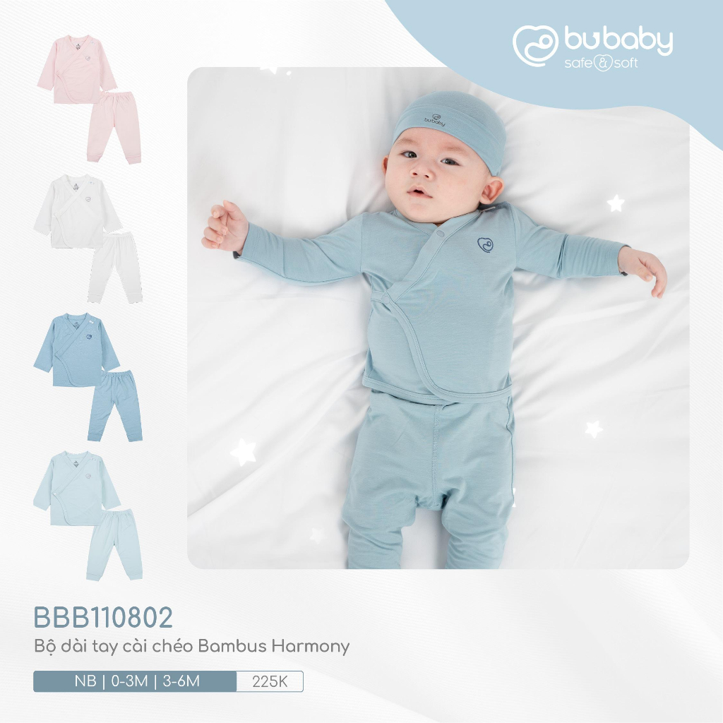 Bộ dài tay cài chéo Bambus cho bé NB đến 6m  quần + áo