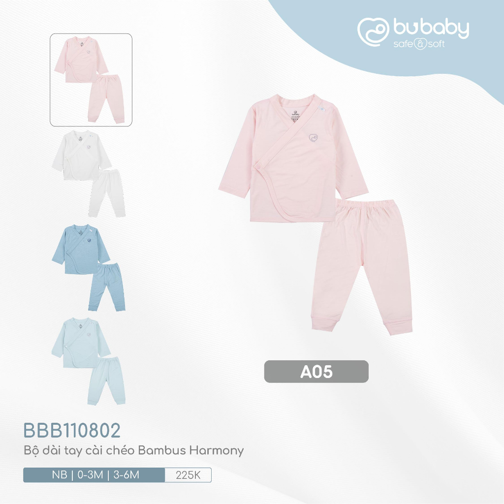 Bộ dài tay cài chéo Bambus cho bé NB đến 6m  quần + áo