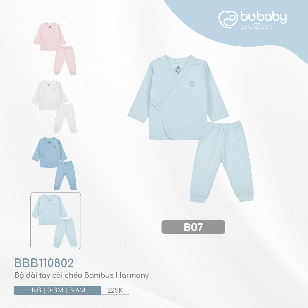 Bộ dài tay cài chéo Bambus cho bé NB đến 6m  quần + áo