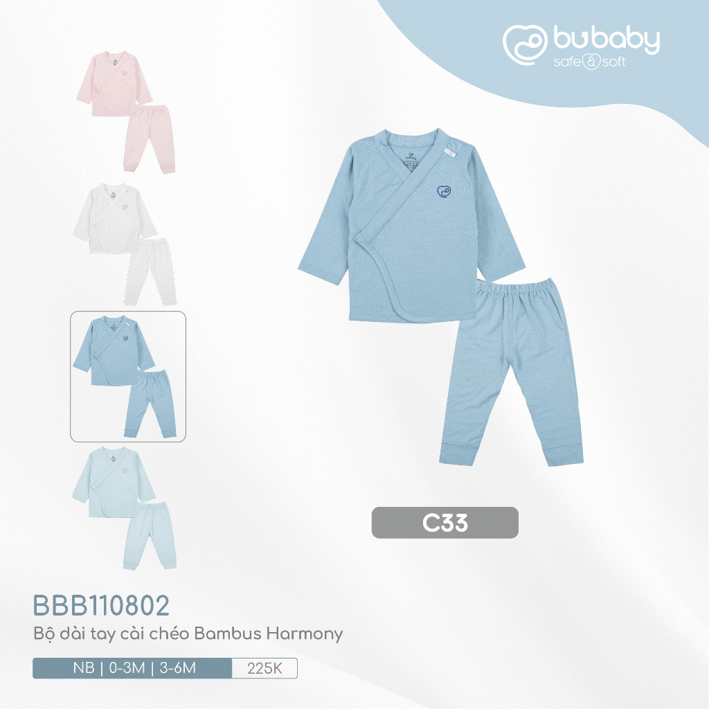 Bộ dài tay cài chéo Bambus cho bé NB đến 6m  quần + áo