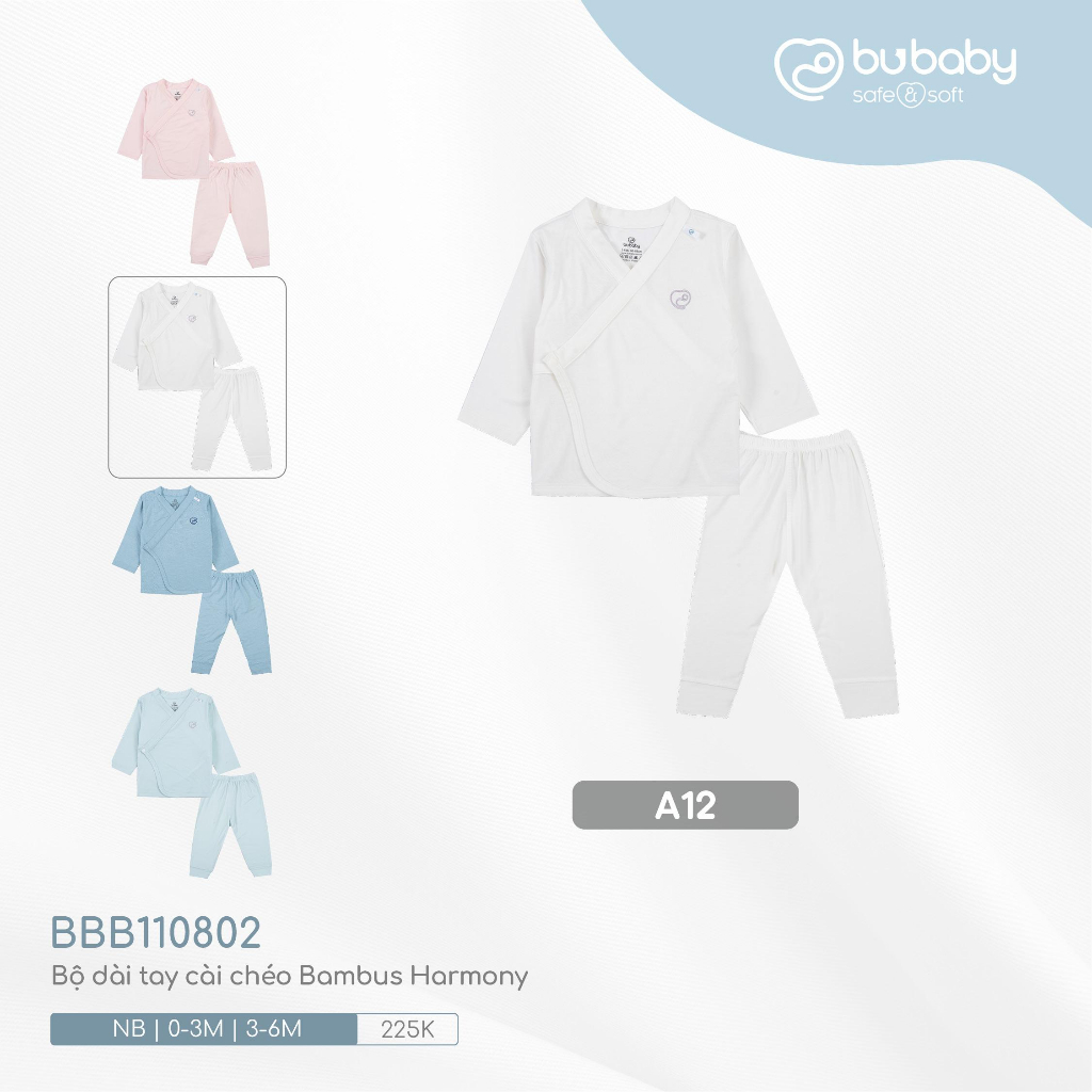 Bộ dài tay cài chéo Bambus cho bé NB đến 6m  quần + áo