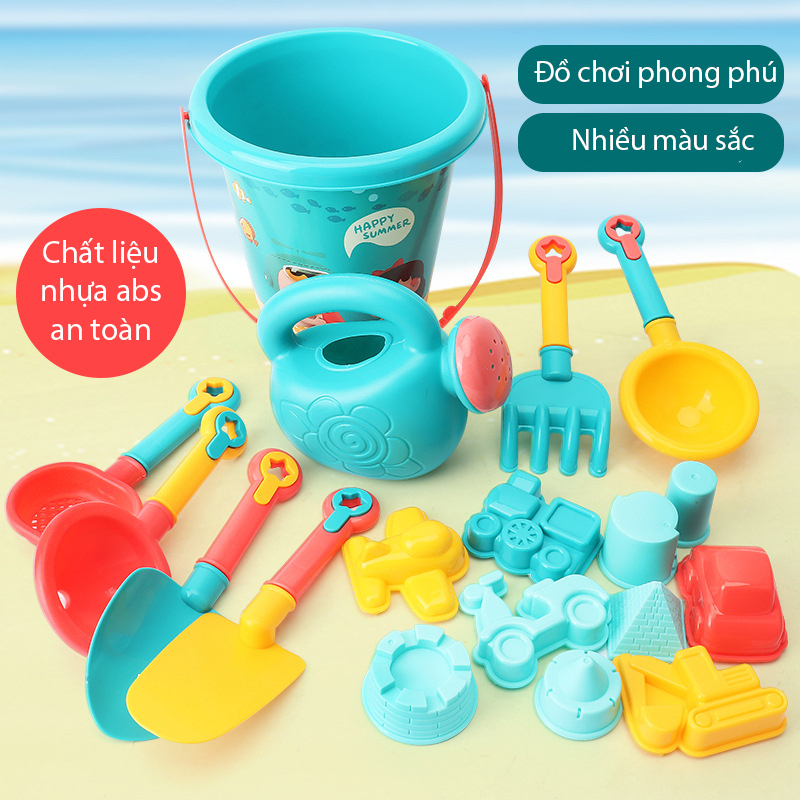 Đồ Chơi Xúc Cát 18 Chi Tiết Kèm Xô, Đồ Chơi Đi Biển Cho Bé Trai, Bé Gái