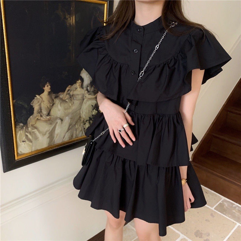 Váy Babydoll Cổ Tàu Bèo Tầng Sang Chảnh, Đầm Babydoll Dáng Xoè Chất Thô Đũi