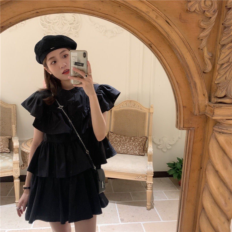 Váy Babydoll Cổ Tàu Bèo Tầng Sang Chảnh, Đầm Babydoll Dáng Xoè Chất Thô Đũi