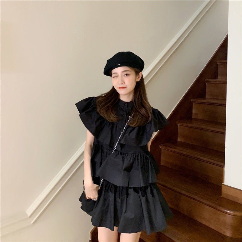 Váy Babydoll Cổ Tàu Bèo Tầng Sang Chảnh, Đầm Babydoll Dáng Xoè Chất Thô Đũi