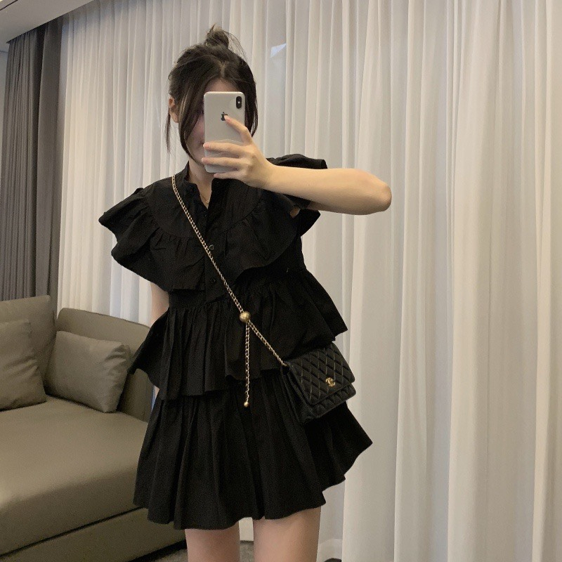 Váy Babydoll Cổ Tàu Bèo Tầng Sang Chảnh, Đầm Babydoll Dáng Xoè Chất Thô Đũi