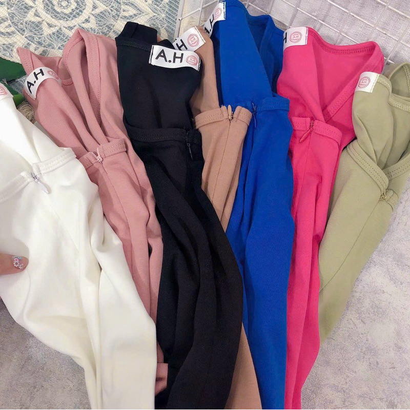 Áo thun body tay ngắn cổ vuông khoá kéo fom lửng