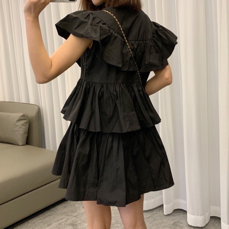 Váy Babydoll Cổ Tàu Bèo Tầng Sang Chảnh, Đầm Babydoll Dáng Xoè Chất Thô Đũi