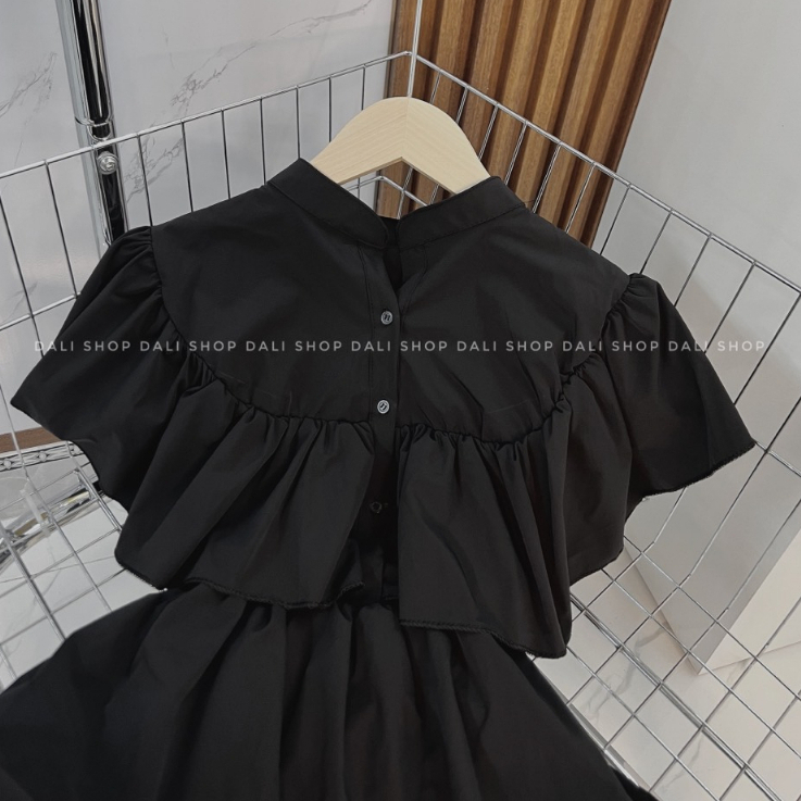 Váy Babydoll Cổ Tàu Bèo Tầng Sang Chảnh, Đầm Babydoll Dáng Xoè Chất Thô Đũi