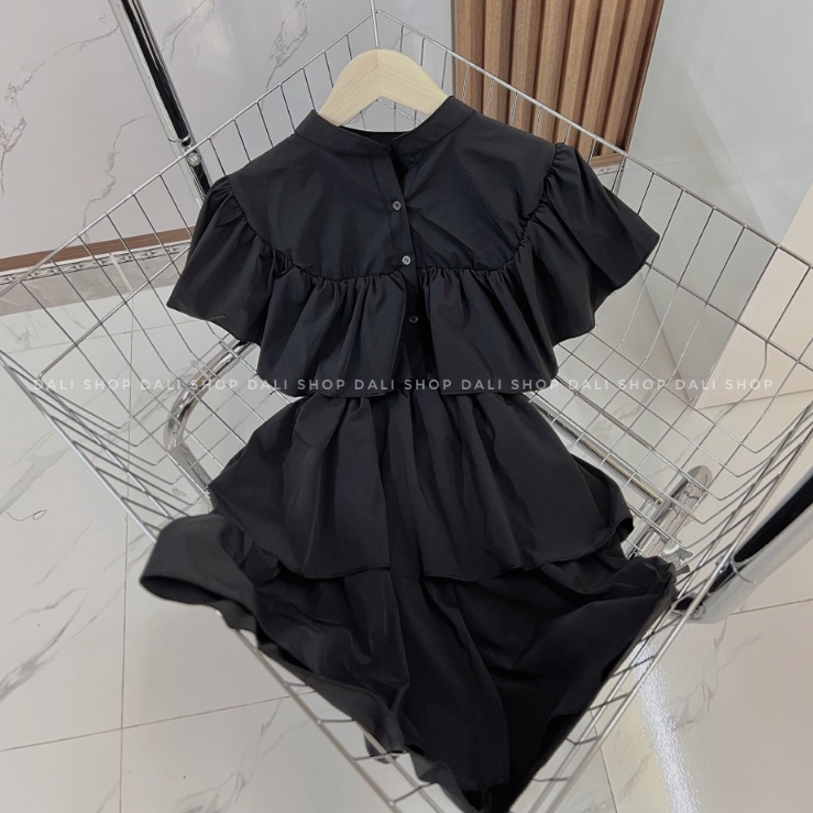 Váy Babydoll Cổ Tàu Bèo Tầng Sang Chảnh, Đầm Babydoll Dáng Xoè Chất Thô Đũi