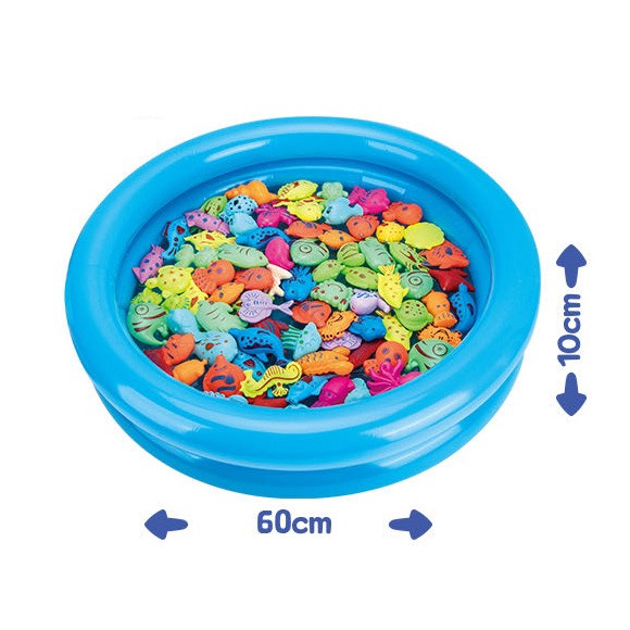 Bộ đồ chơi câu cá gồm phao, cần câu, cá, xô - chậu đầy đủ