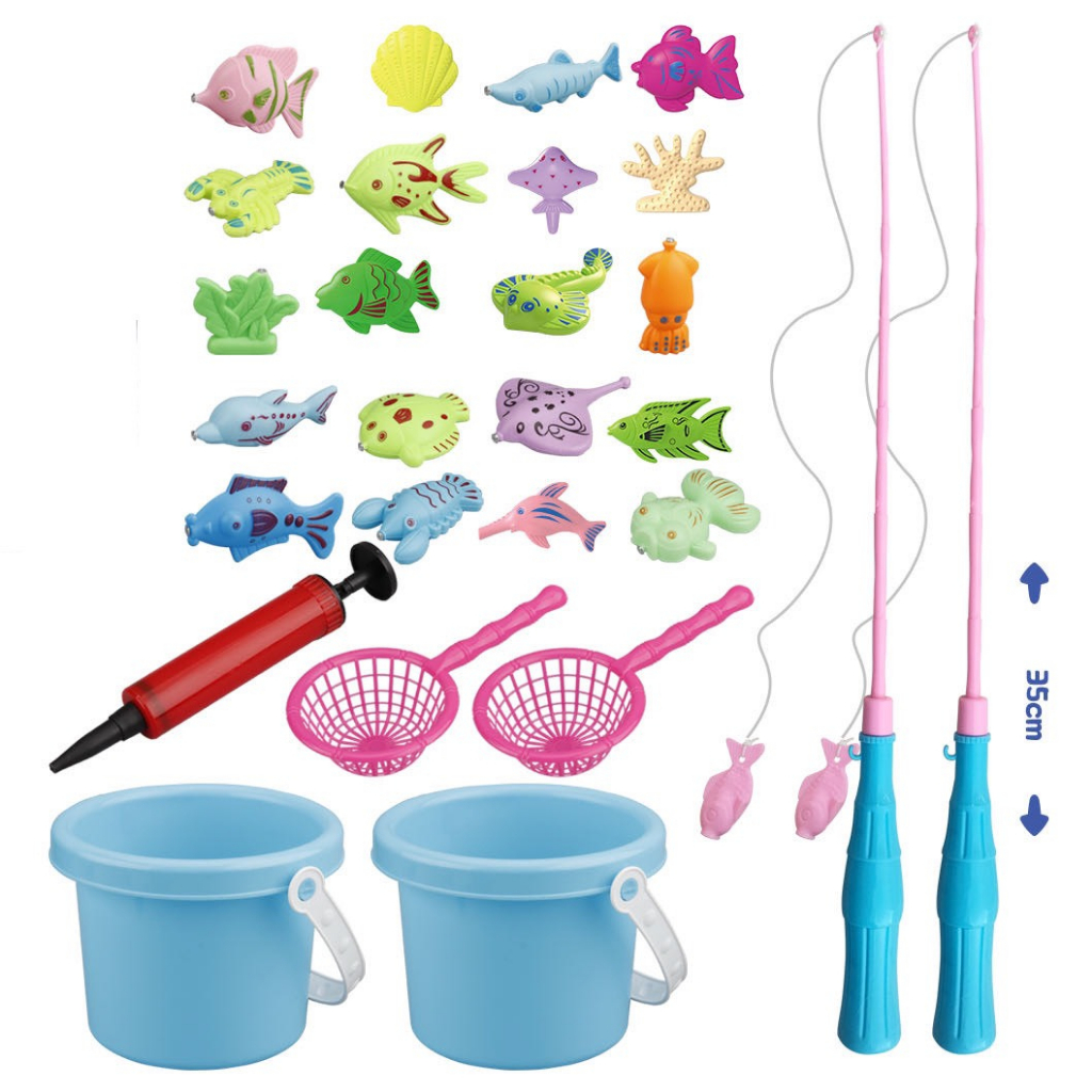 Bộ đồ chơi câu cá gồm phao, cần câu, cá, xô - chậu đầy đủ