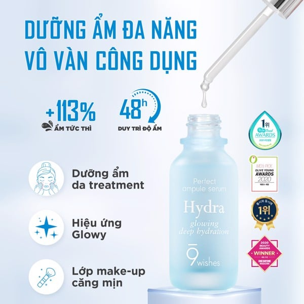 Tinh chất dưỡng ẩm 9 Wishes Hydra Skin Ampule Serum 25ml