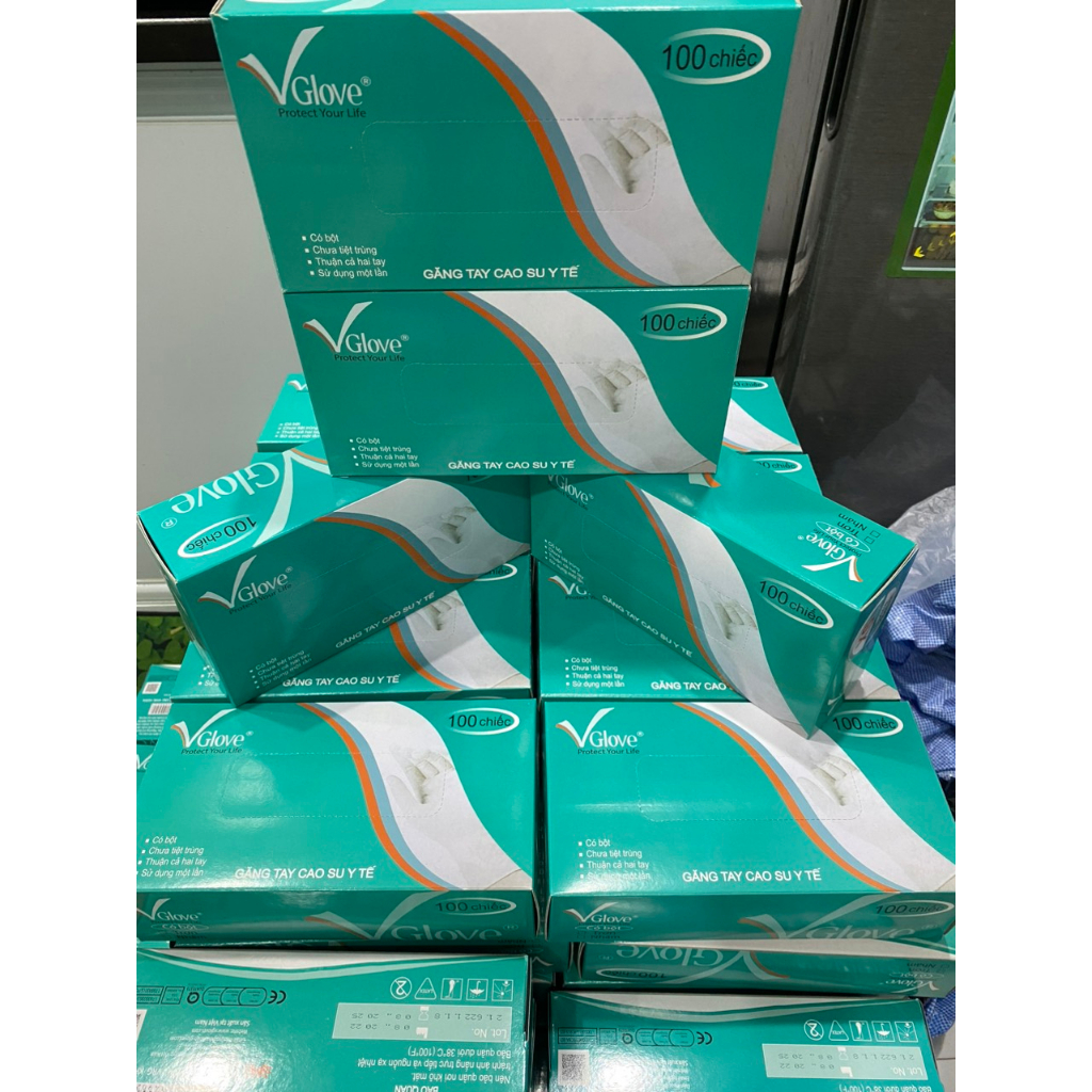 Bao tay y tế vglove có bột, găng tay y tế, găng tay cao su y tế hàng chính hãng chuyên dùng cho y tế, spa , thẩm mỹ việ